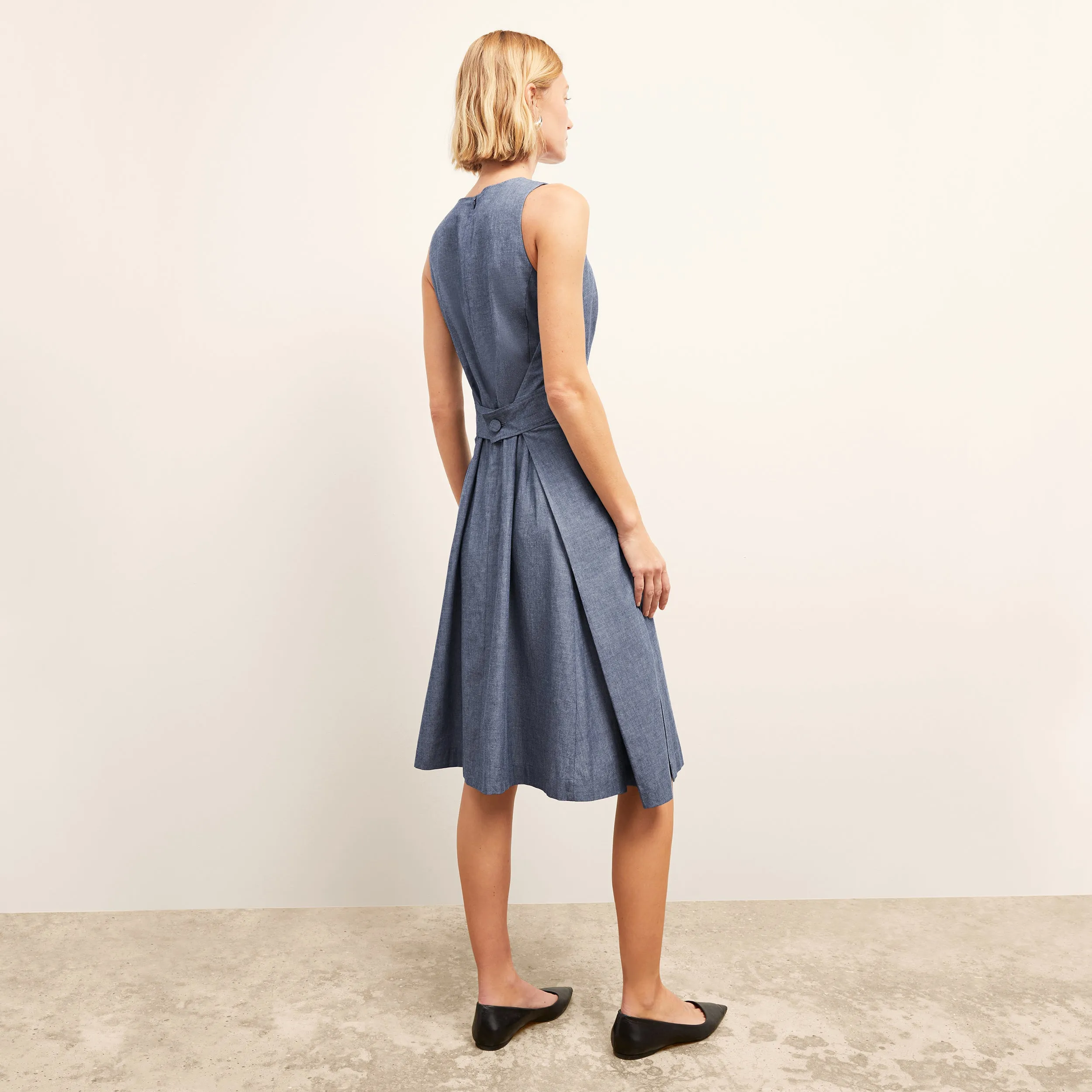 Bound Seam Finish Anti Pilling Technology Estela A-Line Dress - Chambray :: Clear Blue