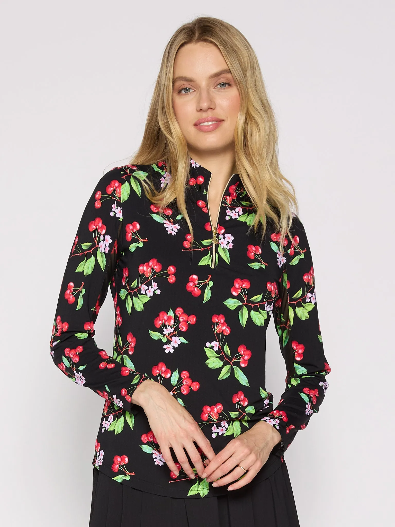 BoxyCrop SleevelessOption Quarter Zip Sun Protection Top In Black Cherry