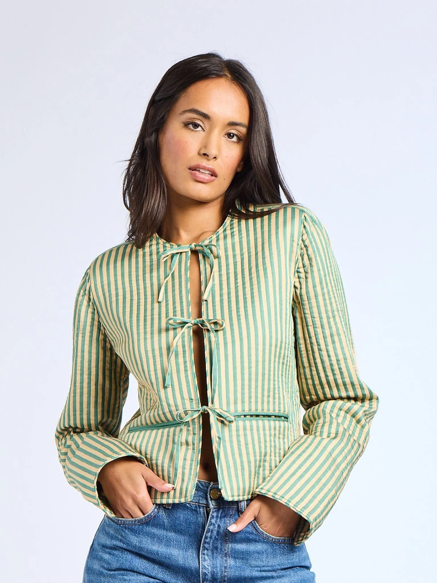 Professional Cut Sylvie Jacket in Almond & Green Stripe