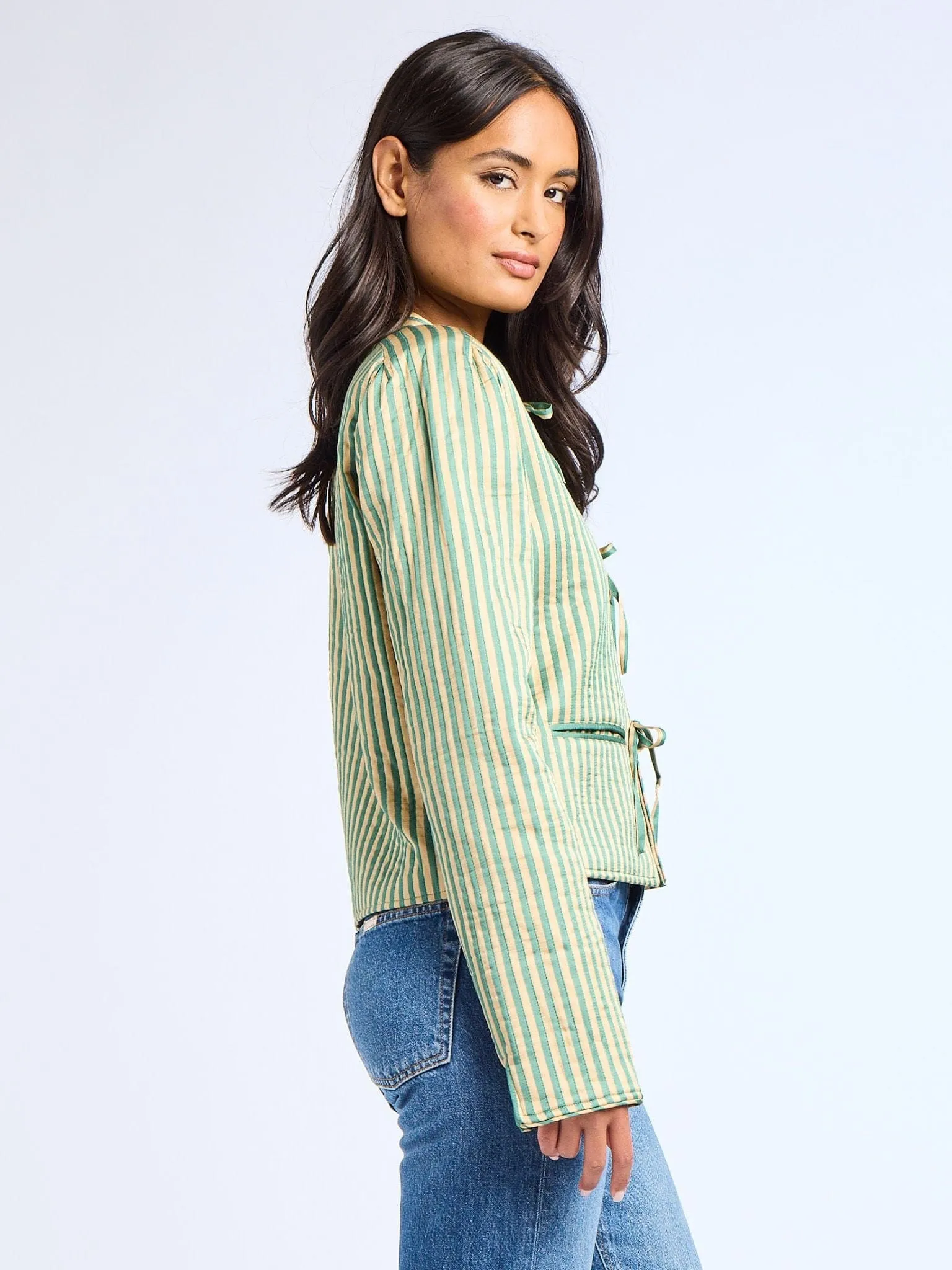 Easycare Sylvie Jacket in Almond & Green Stripe