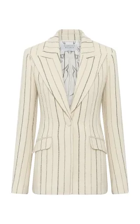 AntiMicrobialLining Wrinkle Resistant Leiva Blazer in Ivory Multi Pinstripe Wool Cashmere