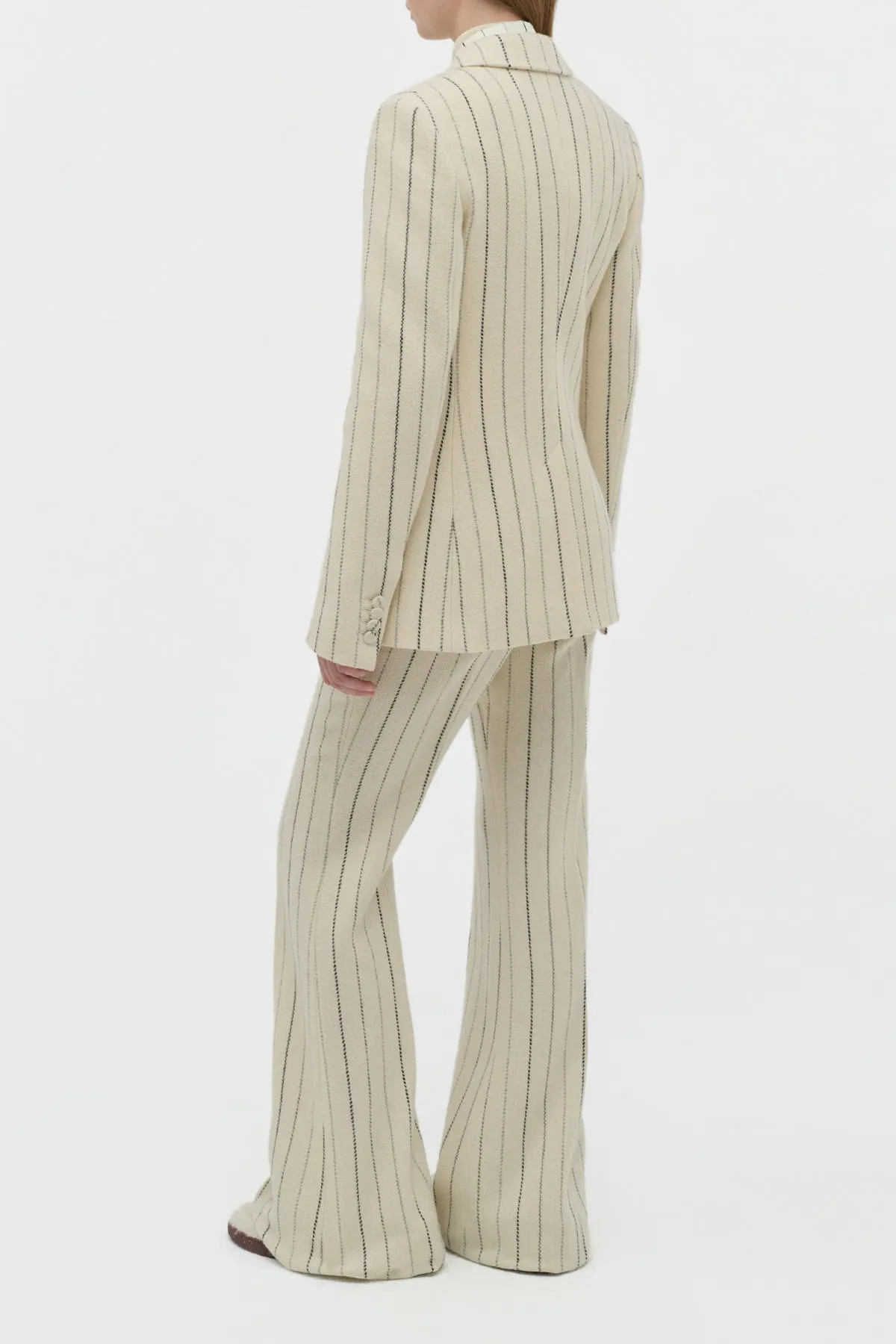 Leiva Blazer in Ivory Multi Pinstripe Wool Cashmere Fun Design Vintage Hoodie