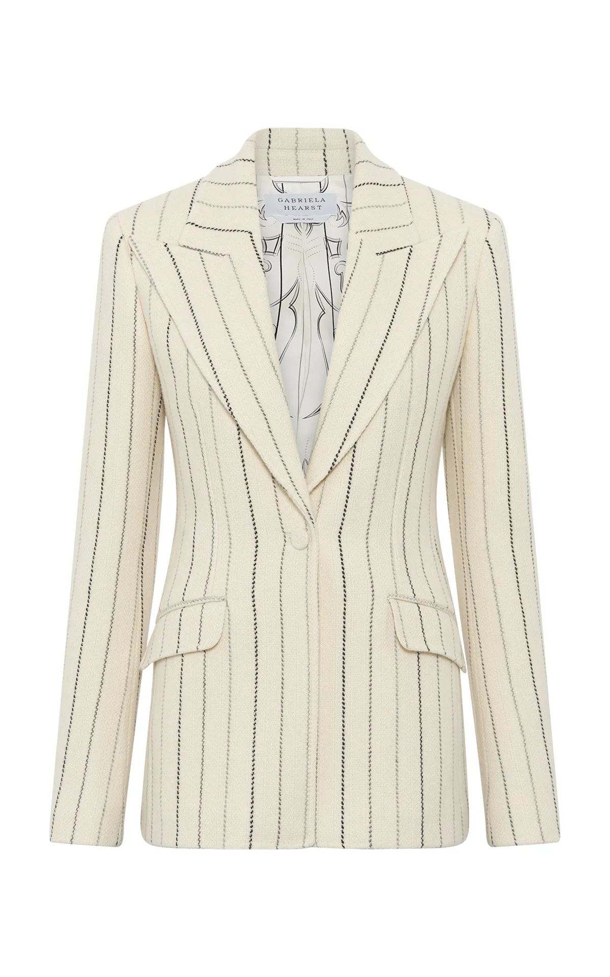 AntiMicrobialLining Wrinkle Resistant Leiva Blazer in Ivory Multi Pinstripe Wool Cashmere