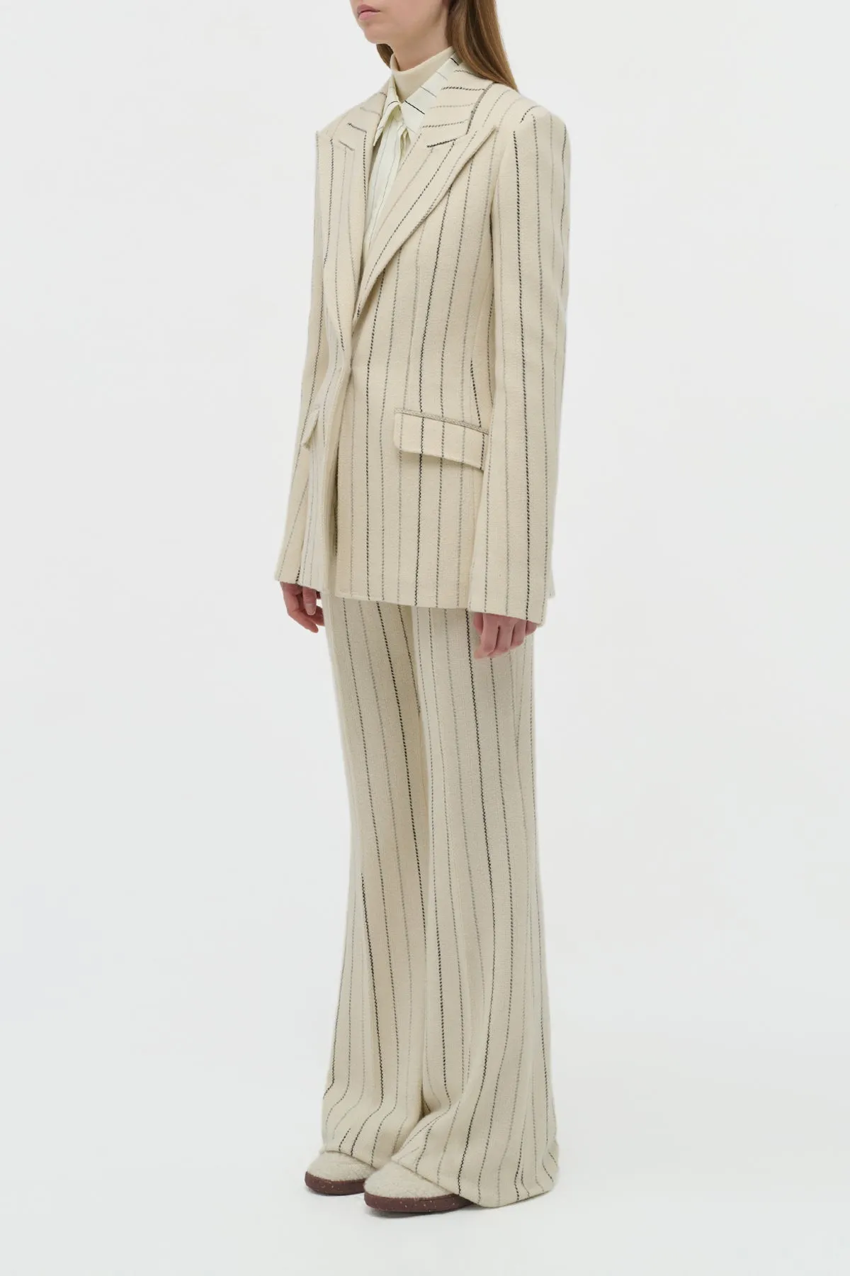 Resilient Elasticity Leiva Blazer in Ivory Multi Pinstripe Wool Cashmere