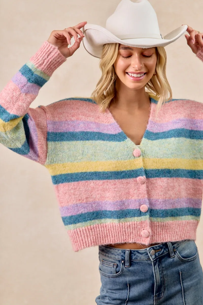 UVProtectiveLayer IT4724-01 | MULTI COLOR STRIPED SWEATER CARDIGAN WITH BUTTON