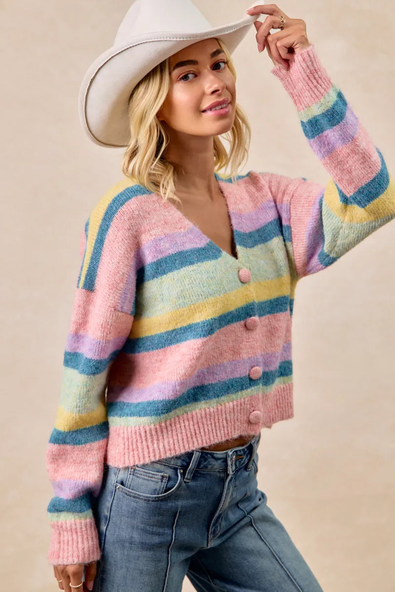 Abrasion Proof Reinforcements IT4724-01 | MULTI COLOR STRIPED SWEATER CARDIGAN WITH BUTTON