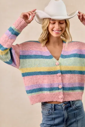 IT4724-01 | MULTI COLOR STRIPED SWEATER CARDIGAN WITH BUTTON Wrinkle Resistant