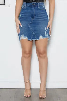 High Waisted Straight Destroyed Hem Denim Skirt Abrasion resistant Neat Fit