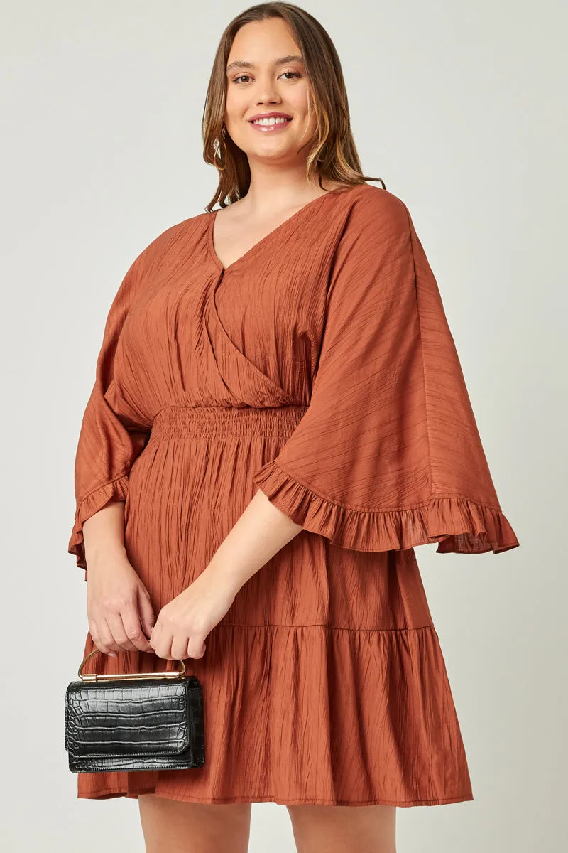 Exaggerated Open Ruffled Dolman Sleeve Dress Soft Balance