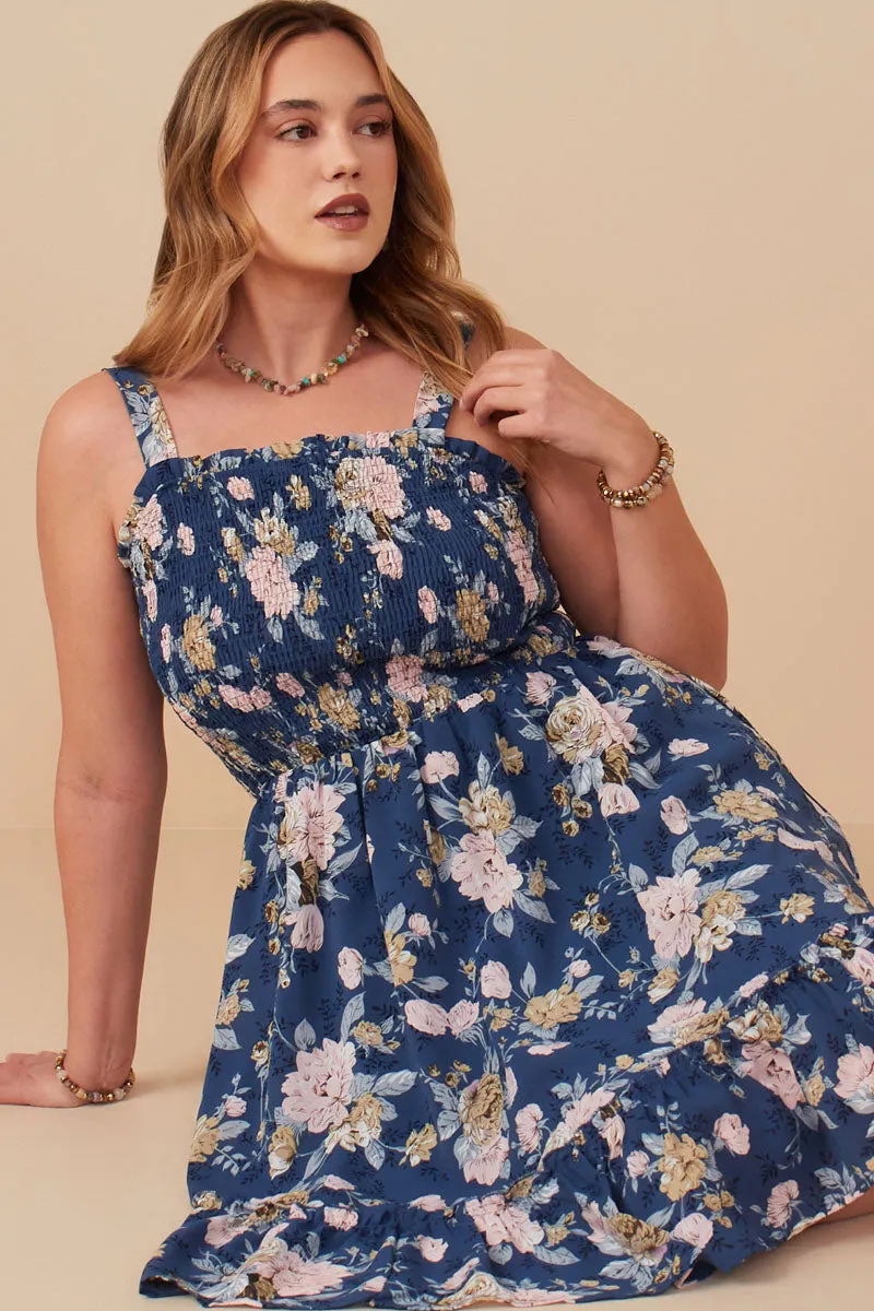 Air Layer Romantic Floral Smocked Bodice Tank Dress