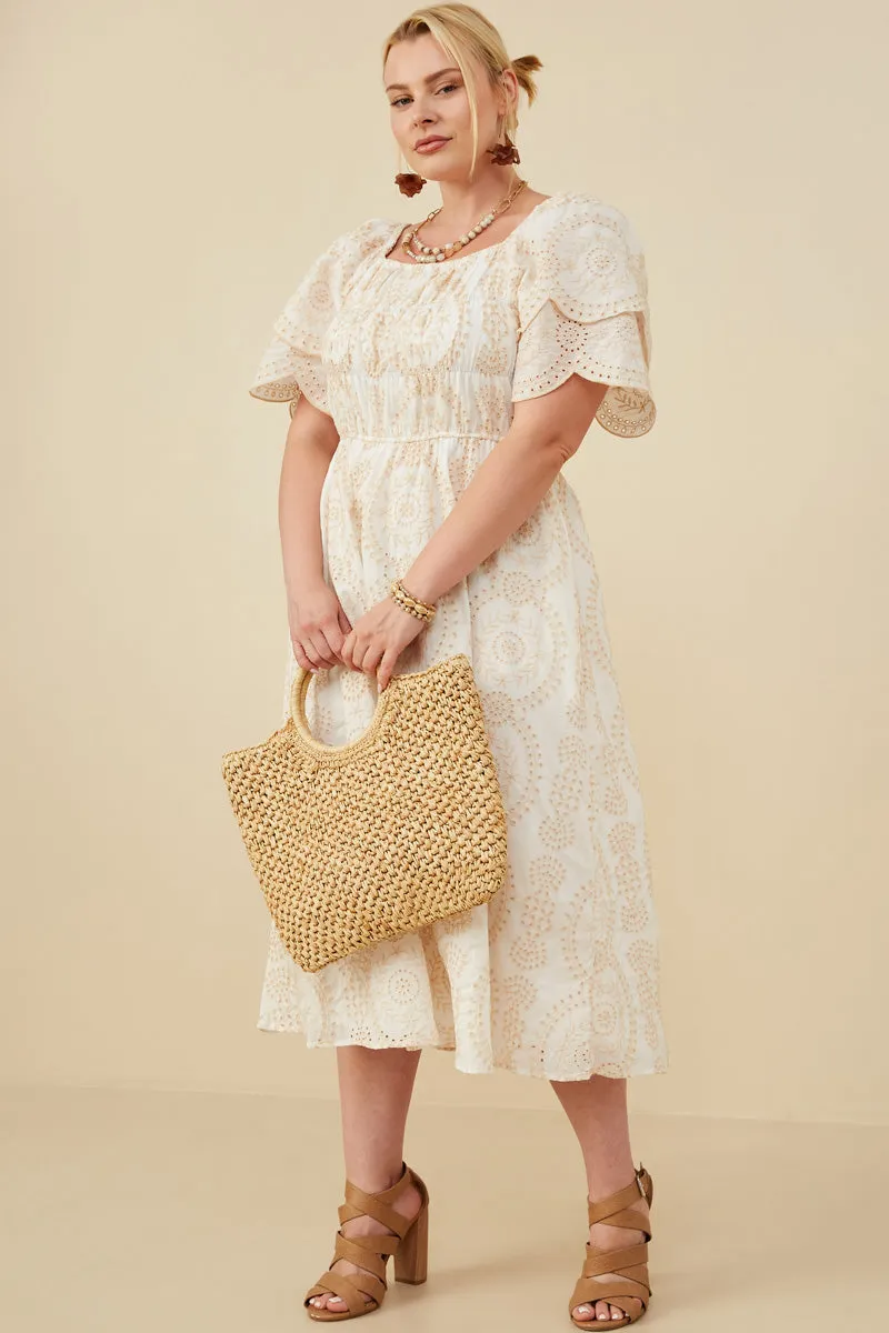 Subtle Charm Eyelet Lace Square Neck Smocked Dress