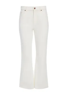 Ezra Bootcut Cropped Jean in White Recycled Cotton Denim Torsion Support Structure Trendy Cardigan