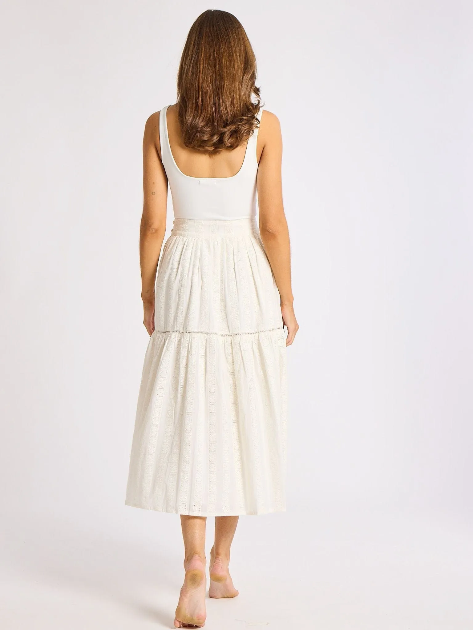 Sleeveless Top Airflow Mesh Panel Betty Skirt in Ivory Eyelet