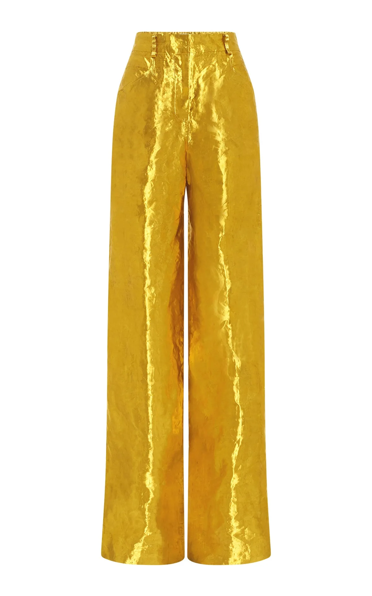 Quick Access Pockets Bani Wide-Leg Pant in Gold Metallic Silk