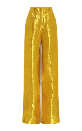 Quick Access Pockets Bani Wide-Leg Pant in Gold Metallic Silk