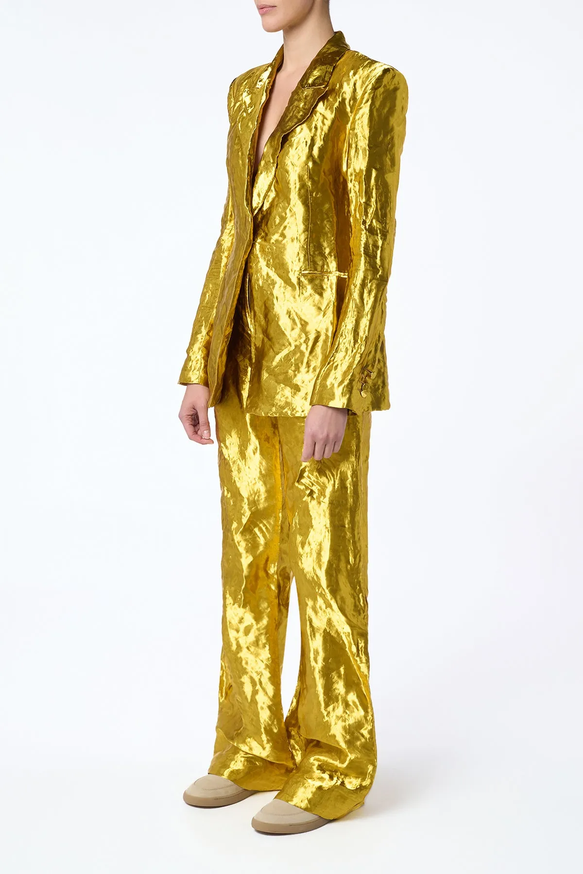 Resilient Elasticity Bani Wide-Leg Pant in Gold Metallic Silk