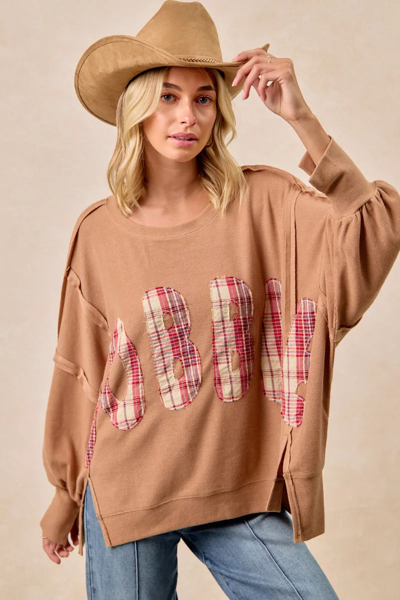 IT3426G-26 | THANKSGIVING GOBBLE LETTER PATCHES SWEATSHIRT SoftTouchFinish