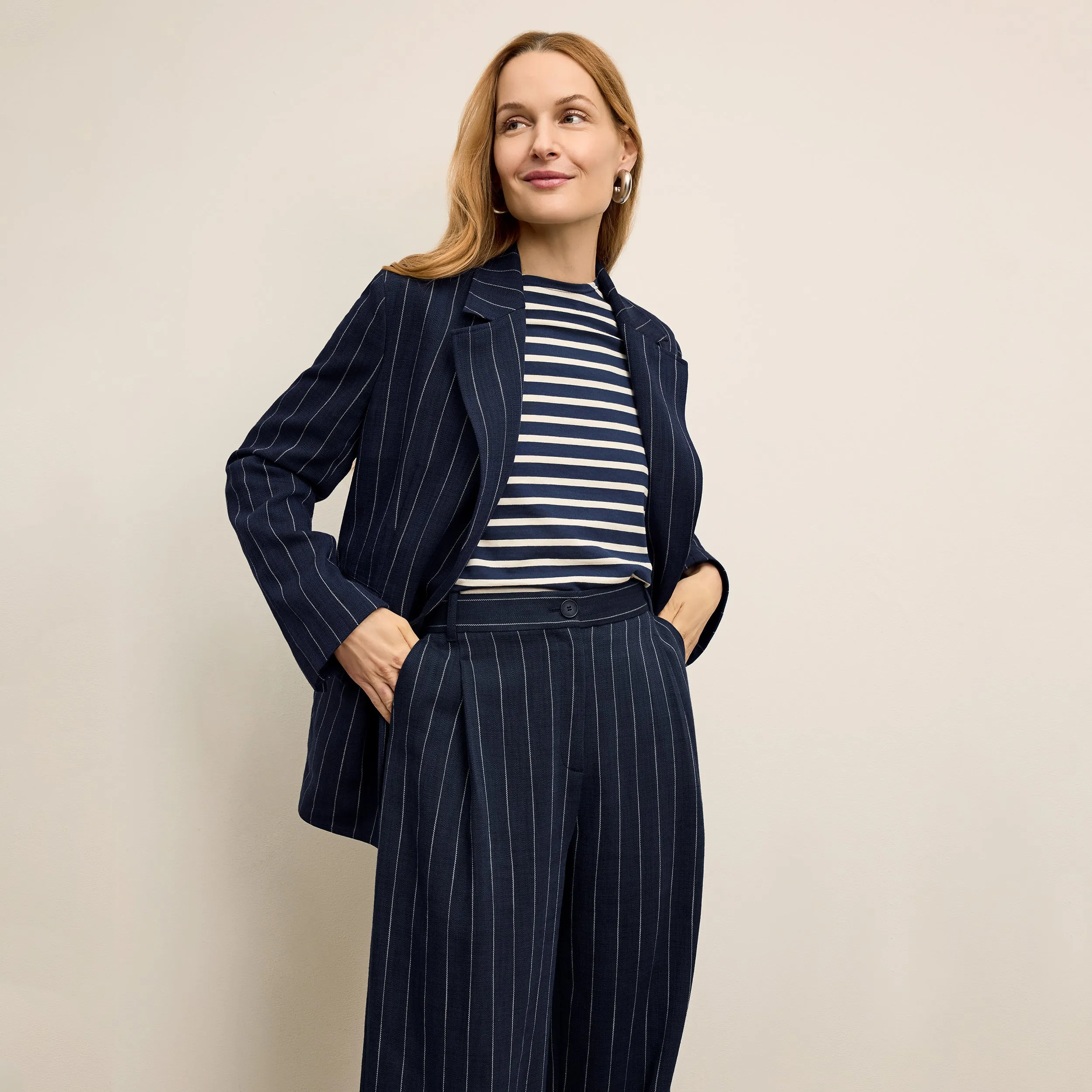 Teddy Breeze Jacket - Summer Pinstripe :: Navy/Ivory PreShrunkFabric BondedSeamTechnology