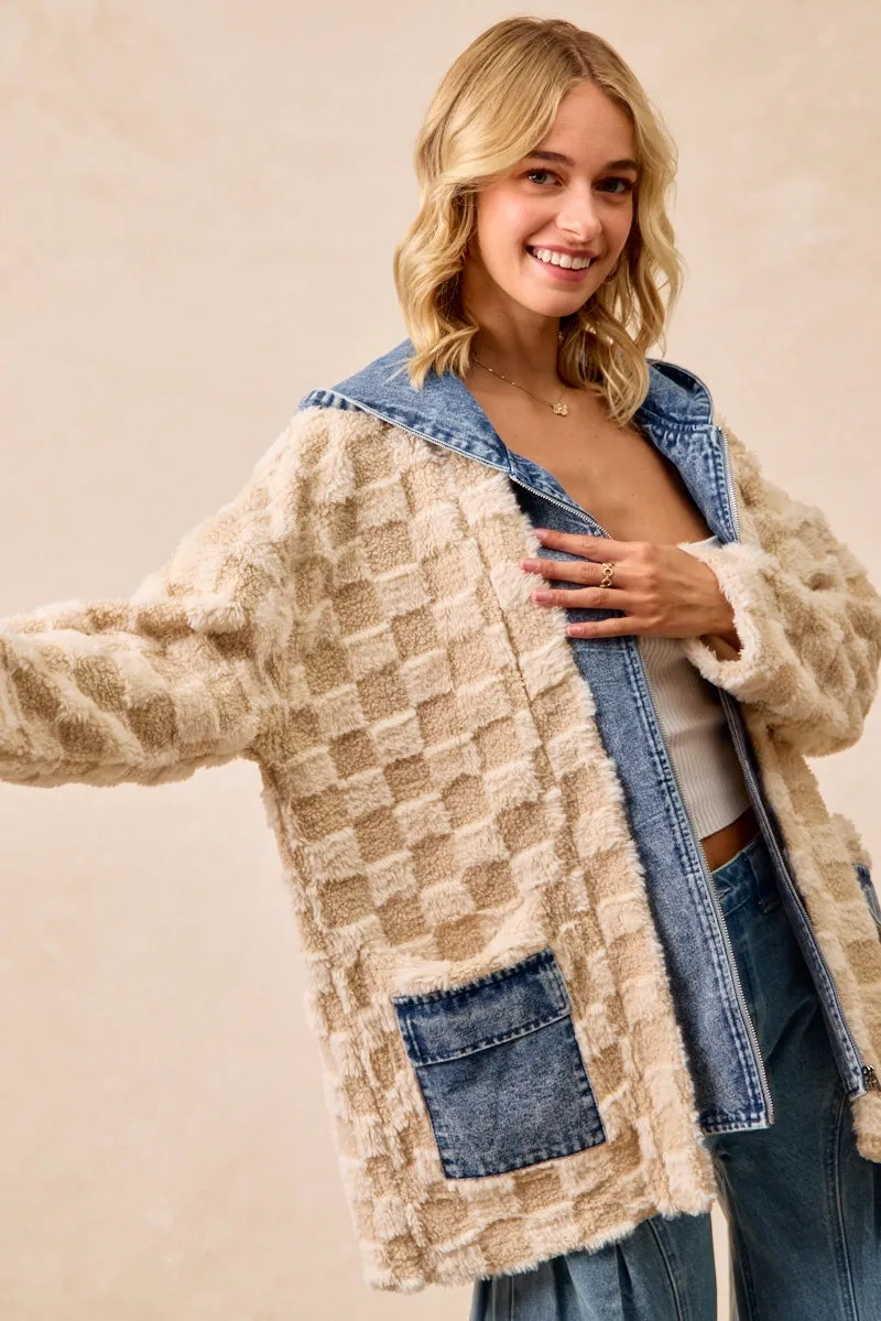Storm Ready Gear IP5489G-05 | CHECKER SHERPA DENIM MIX AND MATCH HOOD CARDIGAN