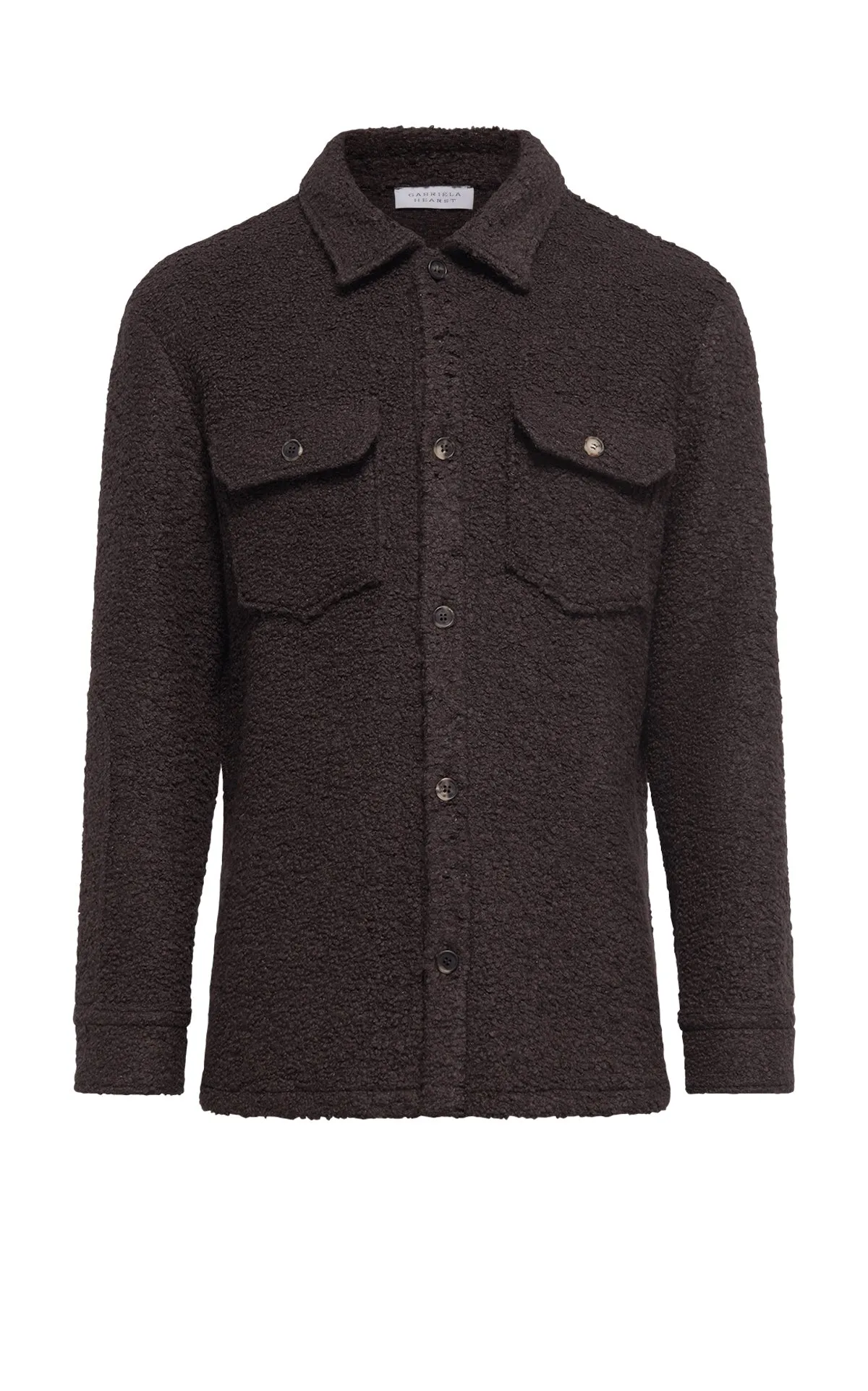Fargo Overshirt in Chocolate Recycled Cashmere Boucle Compression Storage
