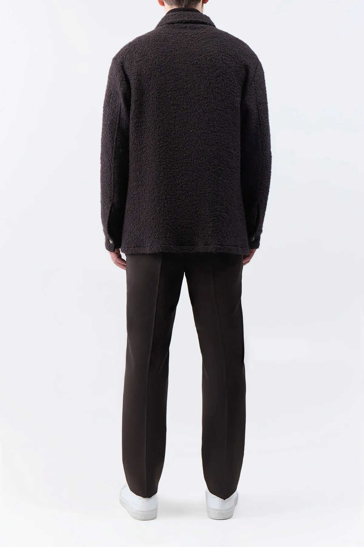WrinkleFreeFinish Seasonal Trend Fargo Overshirt in Chocolate Recycled Cashmere Boucle