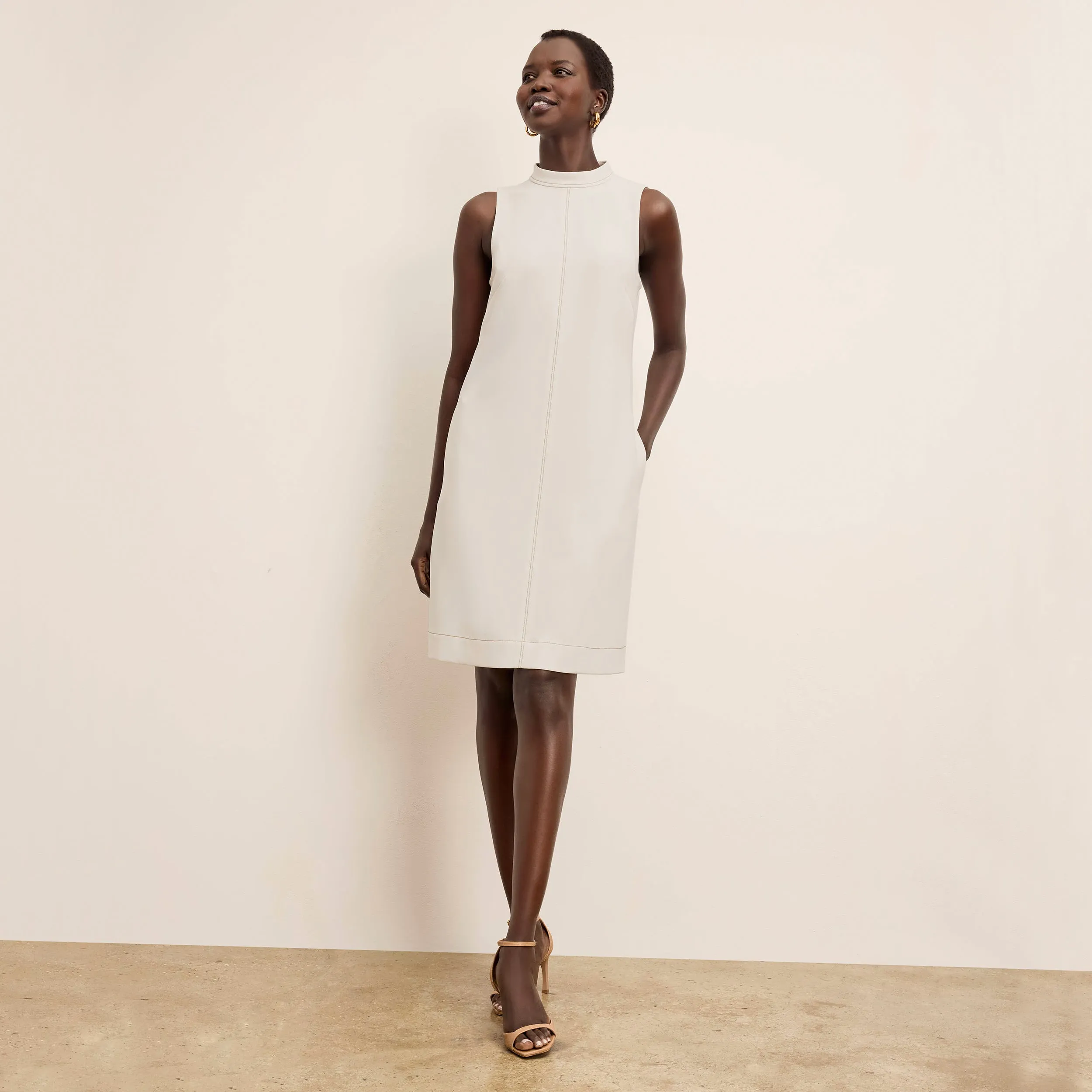 Farren Swing Dress - Everyday Crepe with Topstitch :: Eggshell Minimalist Cuff