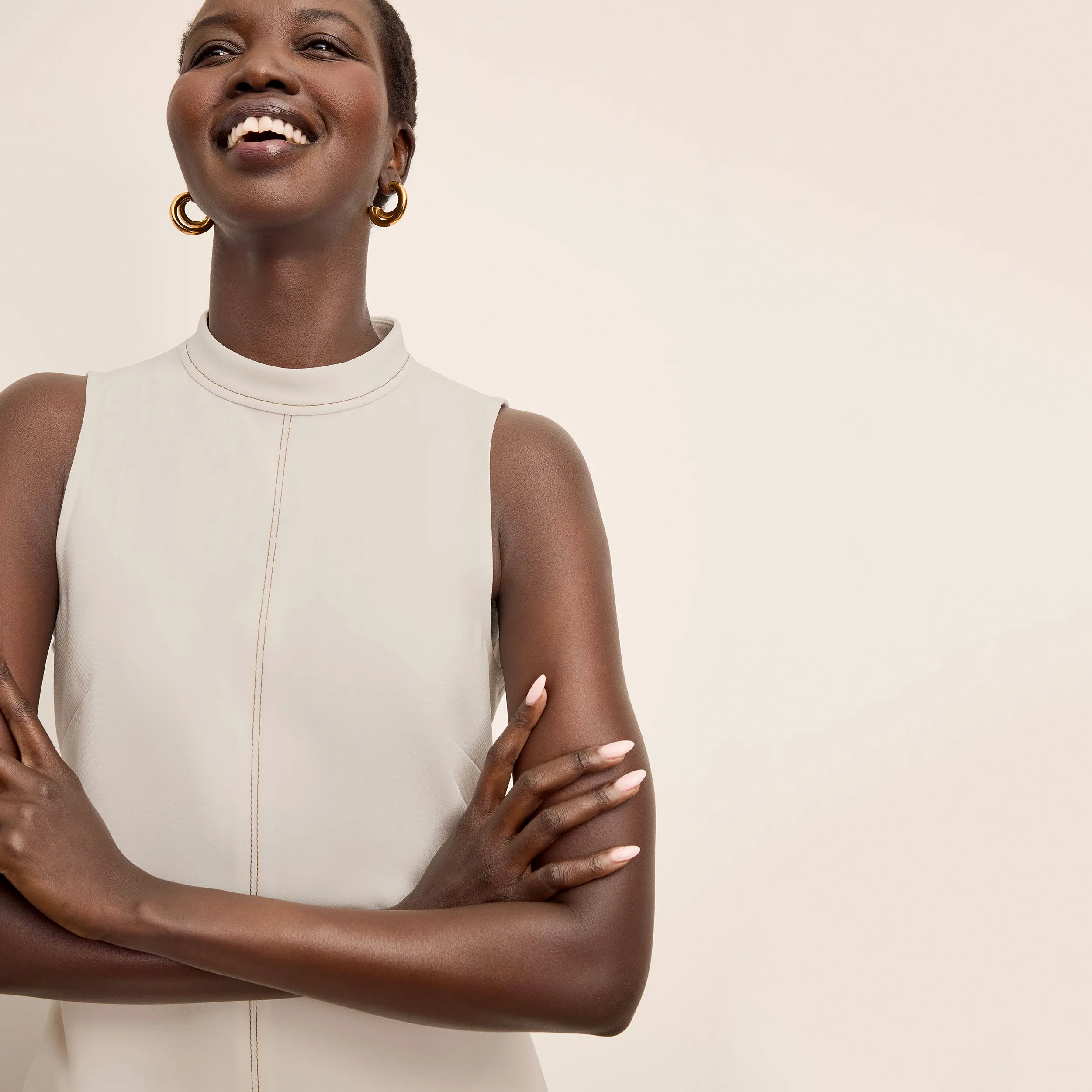 Farren Swing Dress - Everyday Crepe with Topstitch :: Eggshell FadeResistant Natural Fiber Blend