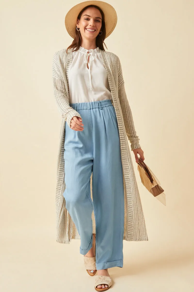 Smooth Finish Textured Stripe Loose Knit Side Slit Duster