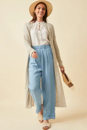 Textured Stripe Loose Knit Side Slit Duster Daywear Staple Morning Commute Gear