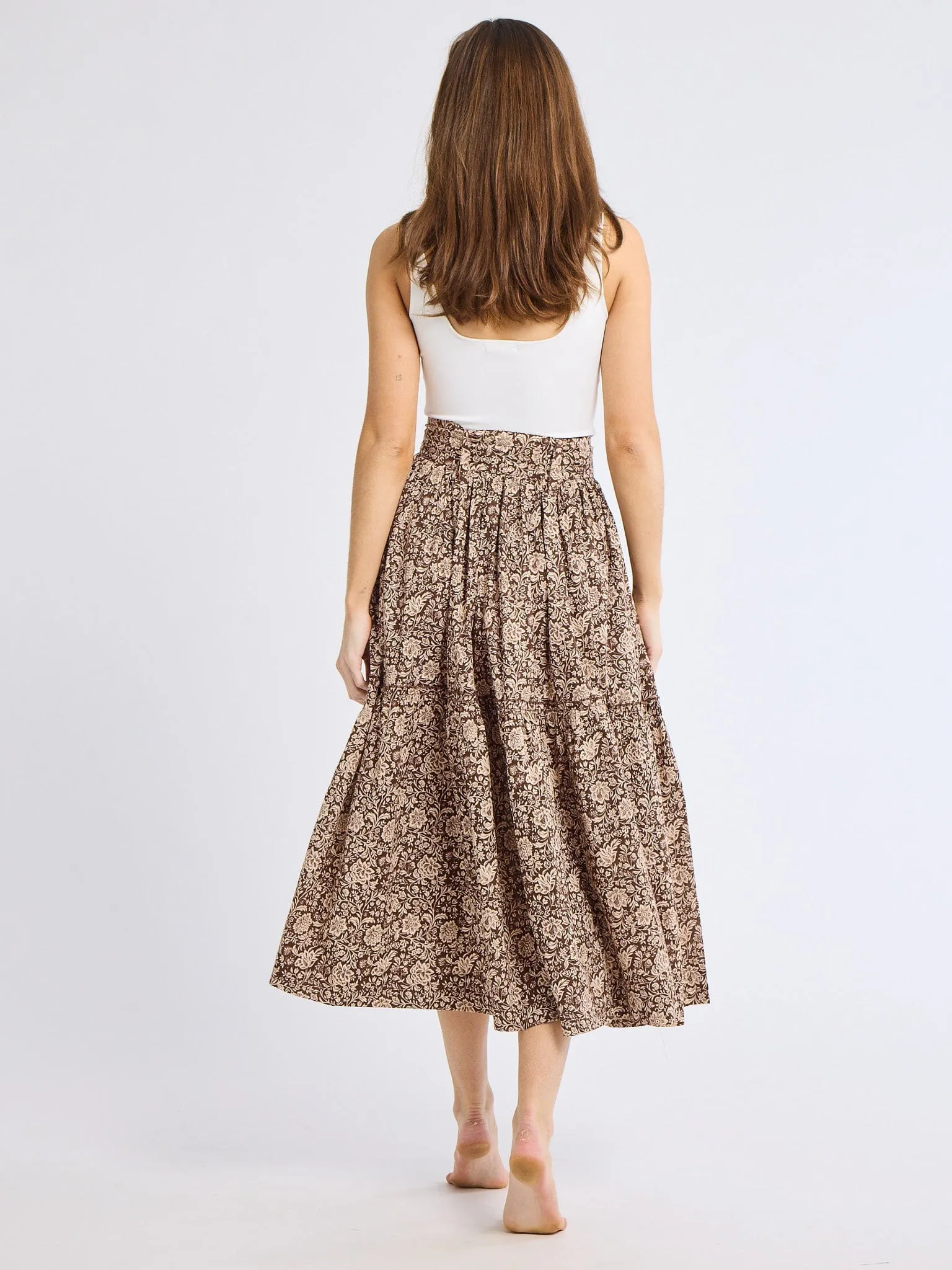 Franc?oise Skirt in Cocoa Floral Luxury Feel Breathable Lining
