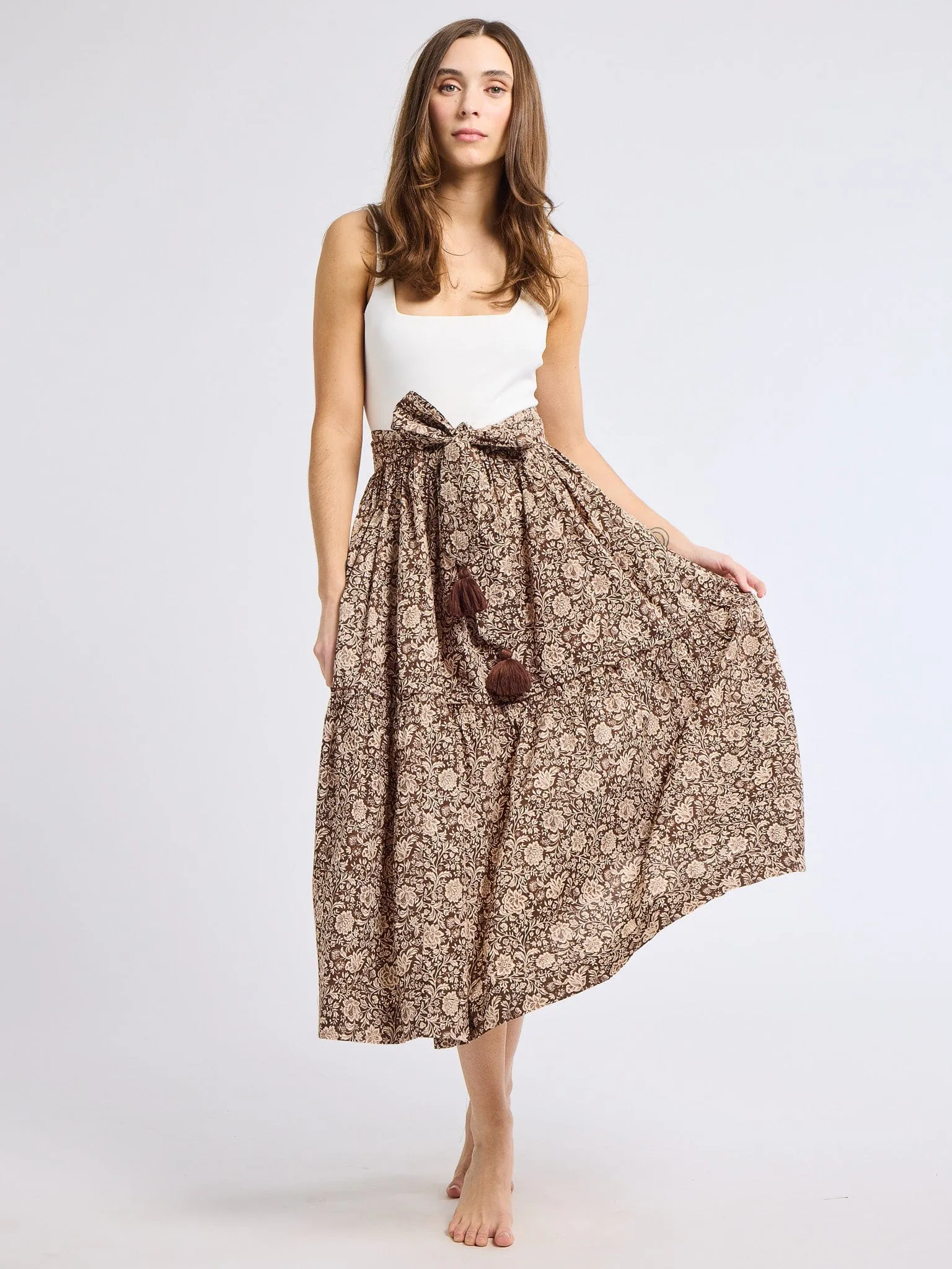 Franc?oise Skirt in Cocoa Floral Soft Aesthetic A line