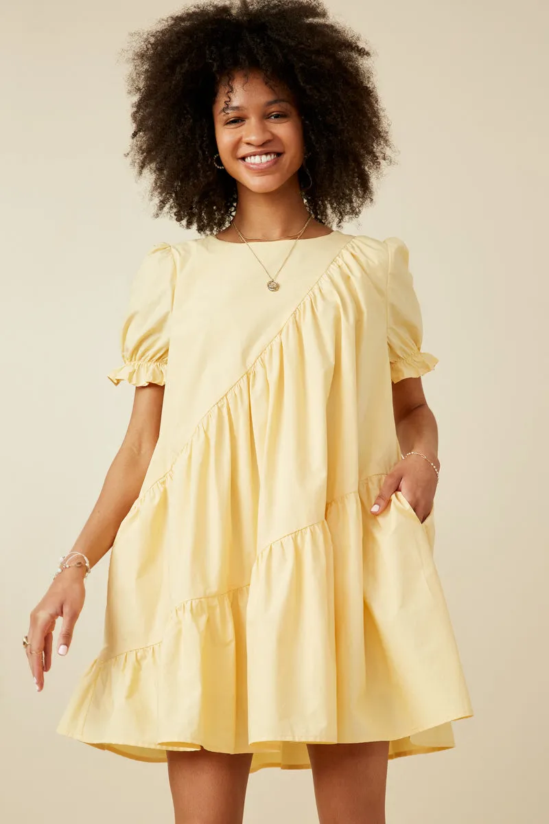 Influencer-Style Asymmetric Seam Detail Cinched Cuff Poplin Dress