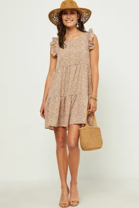Ditsy Floral Print Ruffle Detail Tiered Sleeveless Dress Elegant Look
