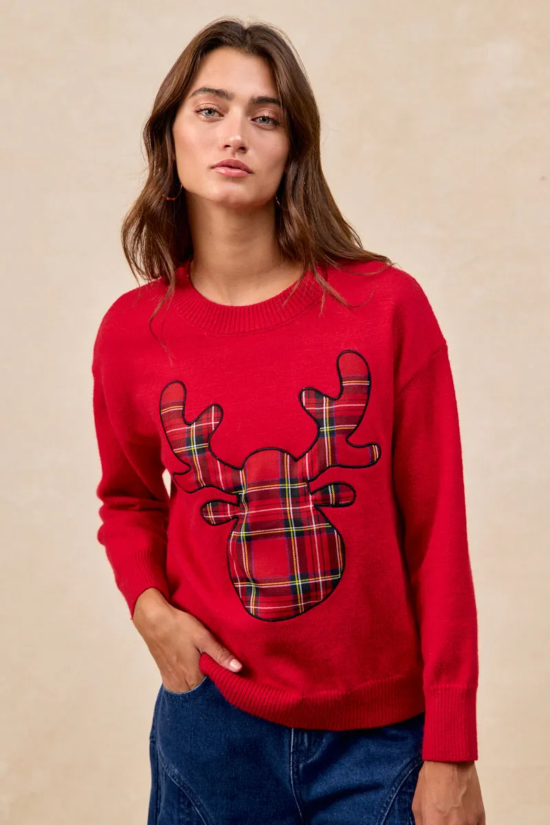 Flexible Motion Decorative stitching IP8254S-11 | CHRISTMAS PLAID RUDOLPH KNIT TOP