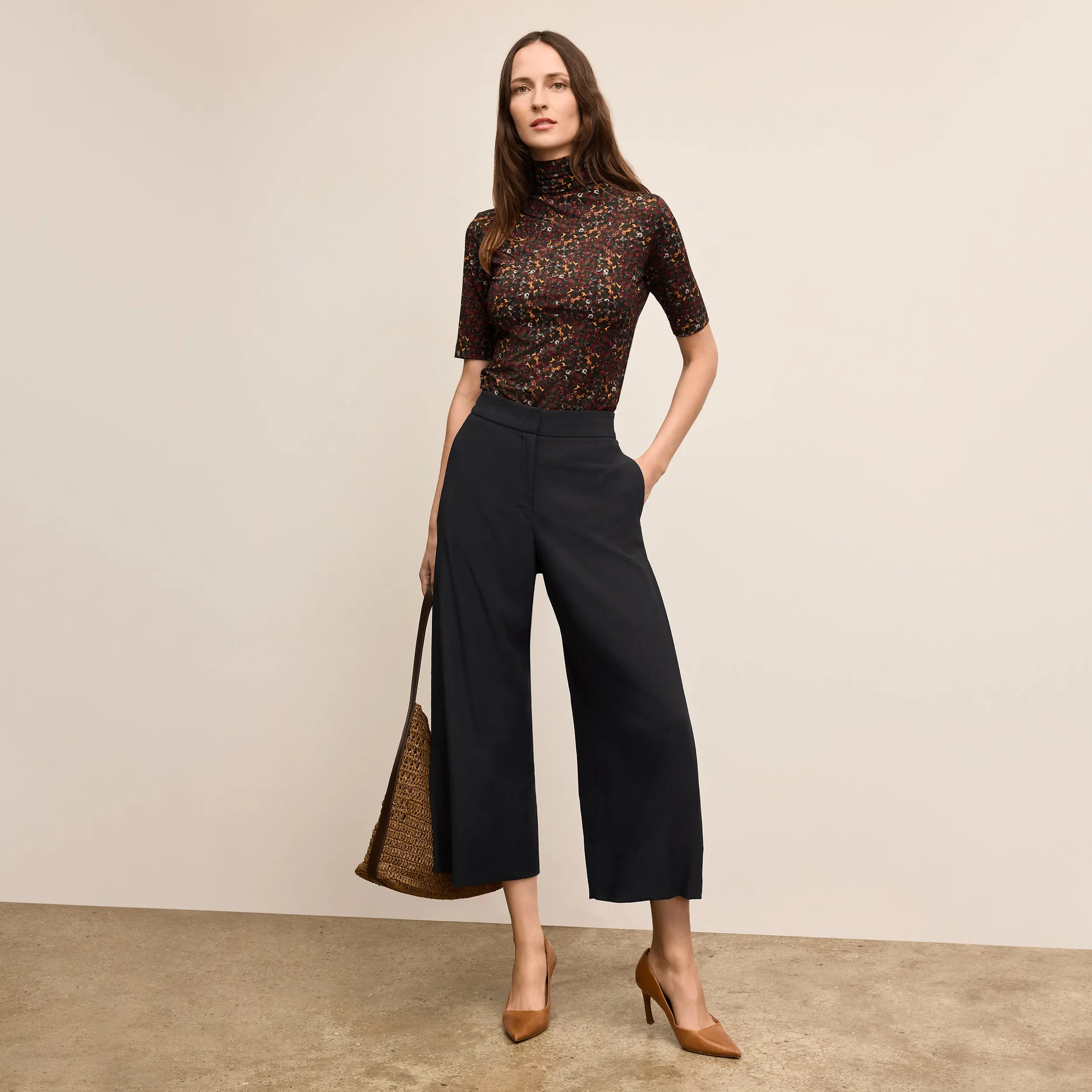 Jax Turtleneck Tee - Printed Jersey :: Autumn Floral Light material