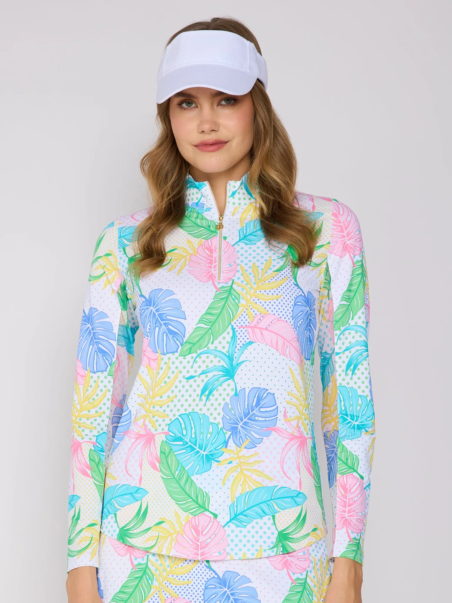 AntiPill Texture Sleeveless Top Quarter Zip Sun Protection Top In White Oasis