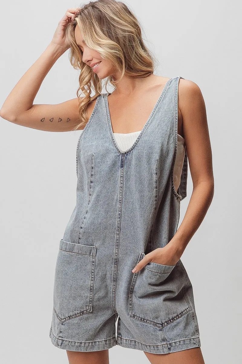 IB1356J-01 | PATCH VINTAGE WASHED DENIM SHORTALL WindResistantMaterial Adaptive Fit