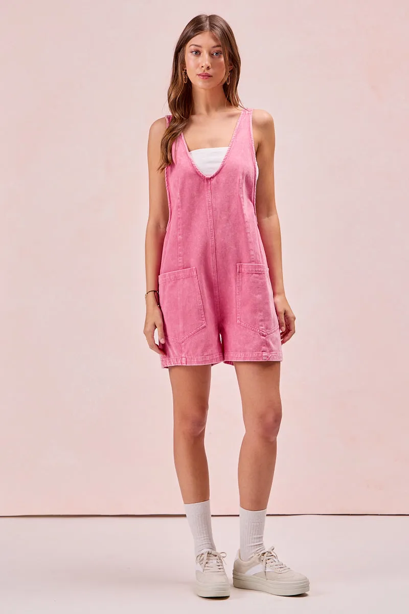 IB1356J-01 | PATCH VINTAGE WASHED DENIM SHORTALL Stylish Comfort