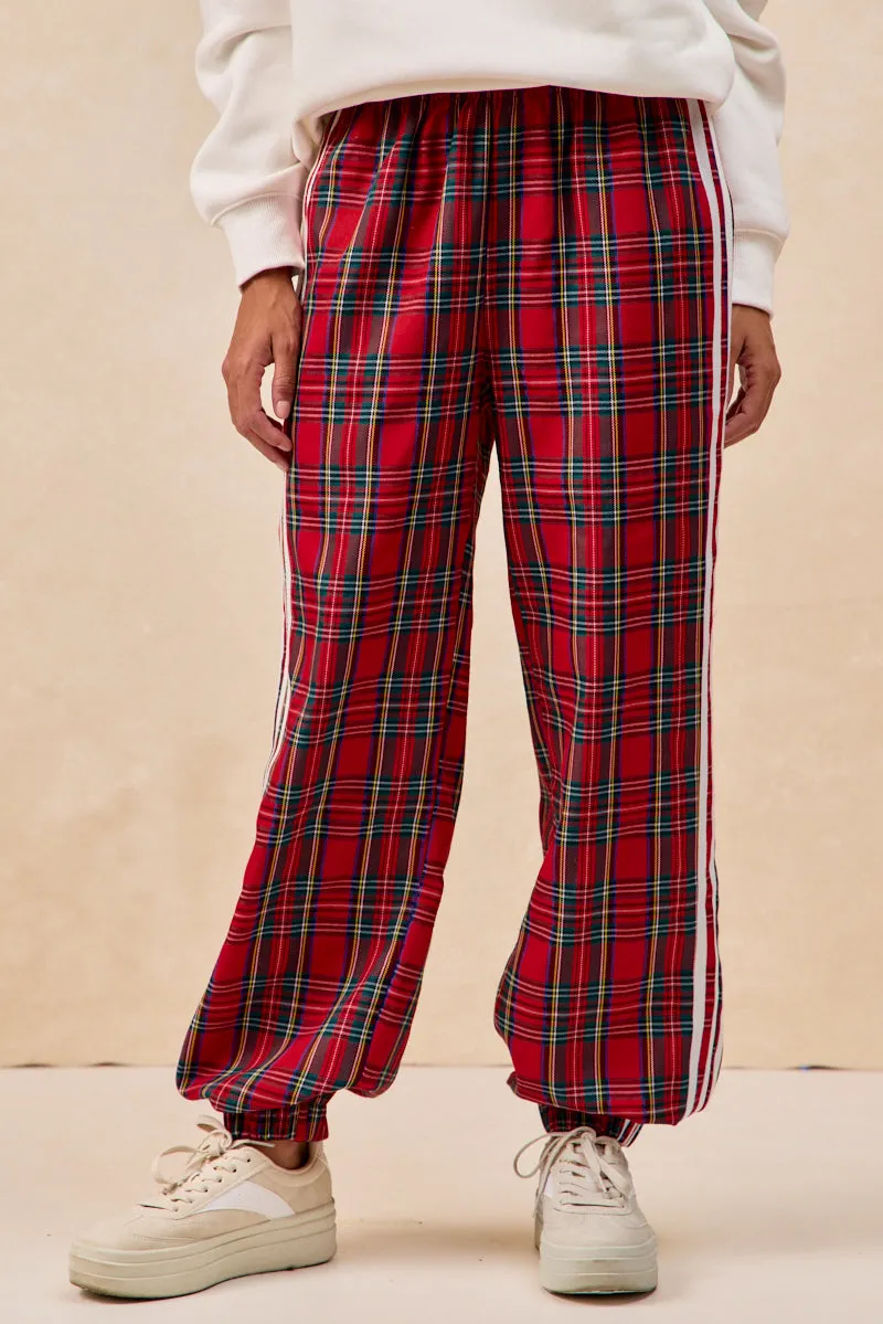 IB1741G-04 | SIDE LINES CHRISTMAS PLAID TRACK PANTS High Waist Stretch