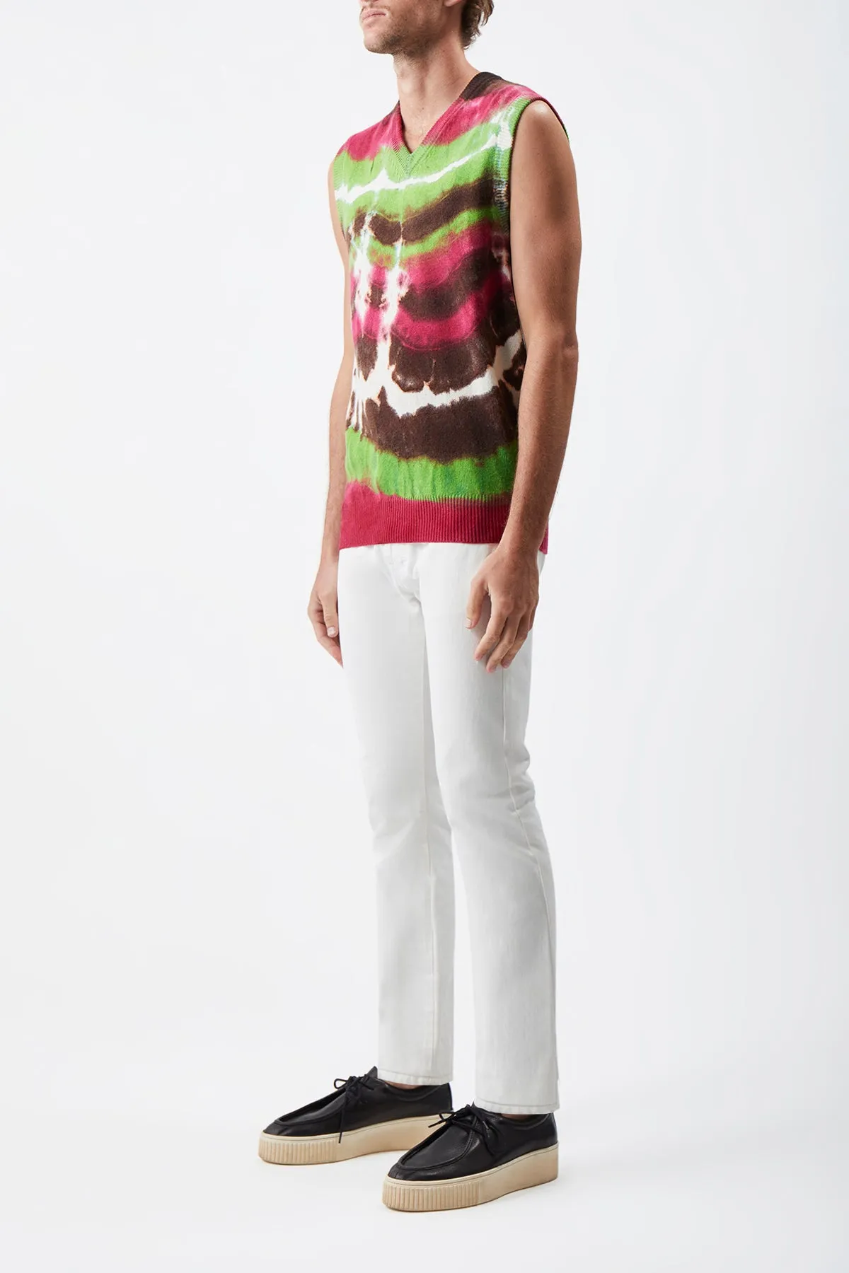 Home Casual City Layer Fielding Knit Vest in Jewel Tie Dye Cashmere