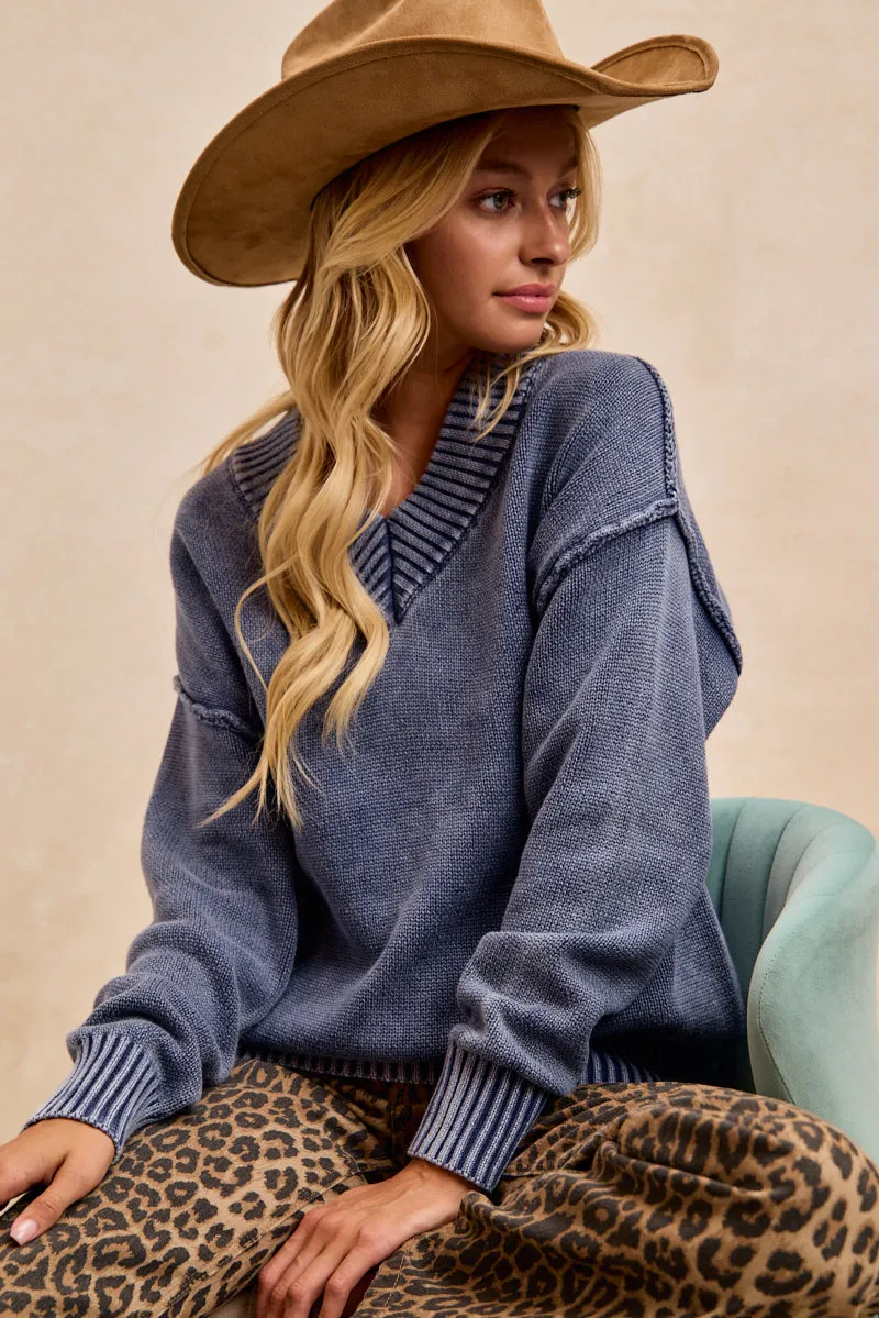 OdorControlTreatment Sophisticated Vibe IT4902S-01 | WASHED SWEATER BASIC V NECK TOP