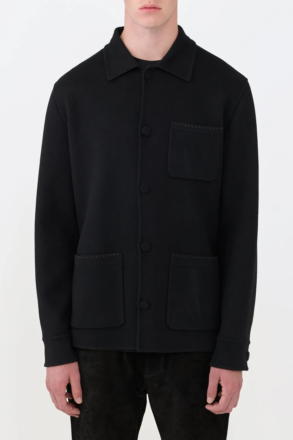 Ulu Chore Jacket in Black Double-Face Recycled Cashmere Water Resistant Design