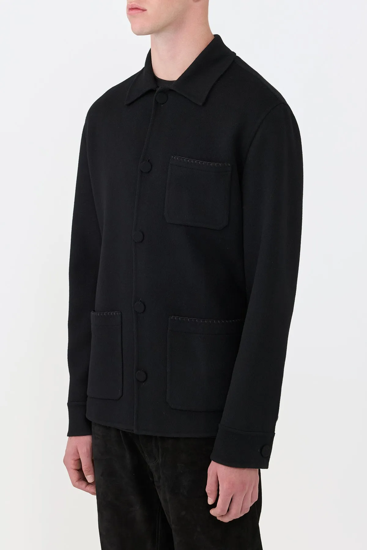 Durable Zippers Ulu Chore Jacket in Black Double-Face Recycled Cashmere