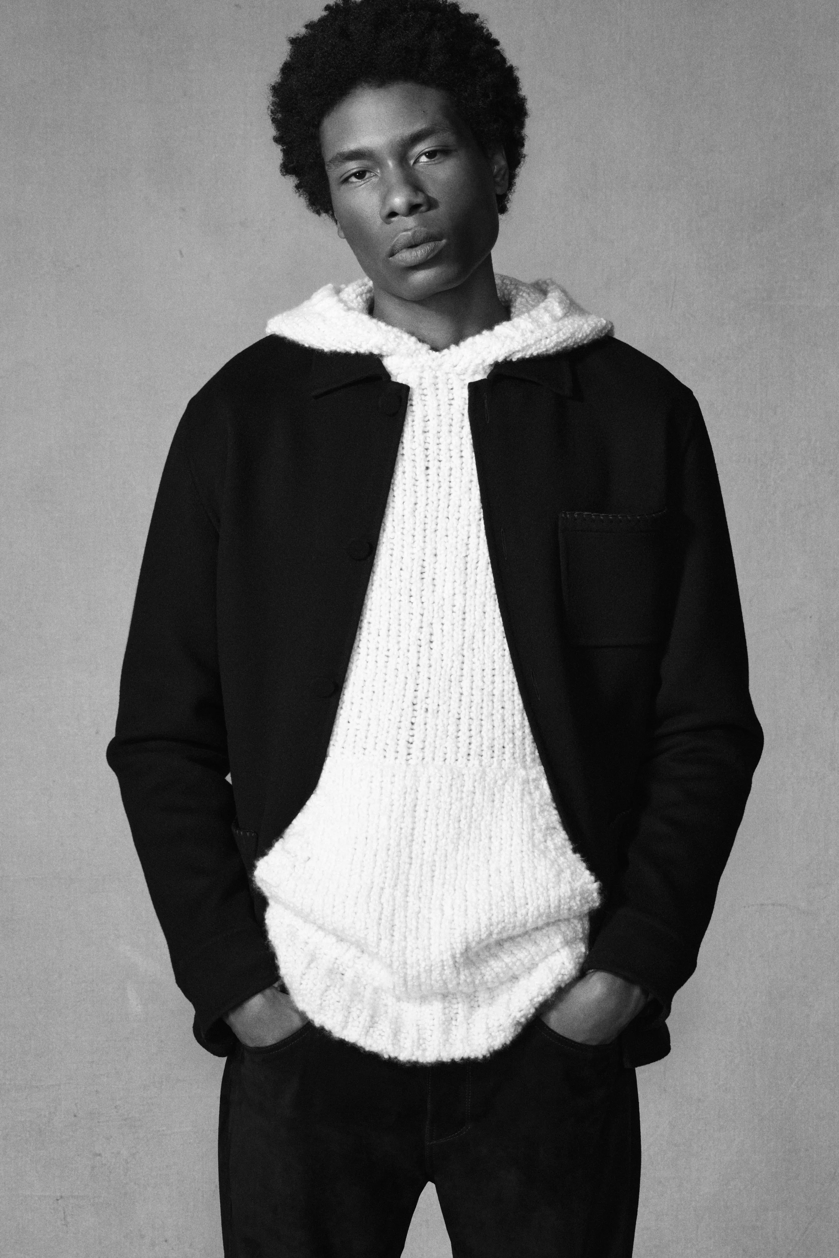 Ulu Chore Jacket in Black Double-Face Recycled Cashmere Water Resistant Design