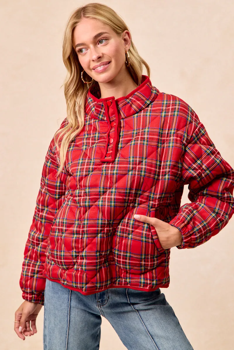 Eco Certified Textile IT4750S-03 | CHRISTMAS THEME QUILTING PLAID BUTTONED TOP