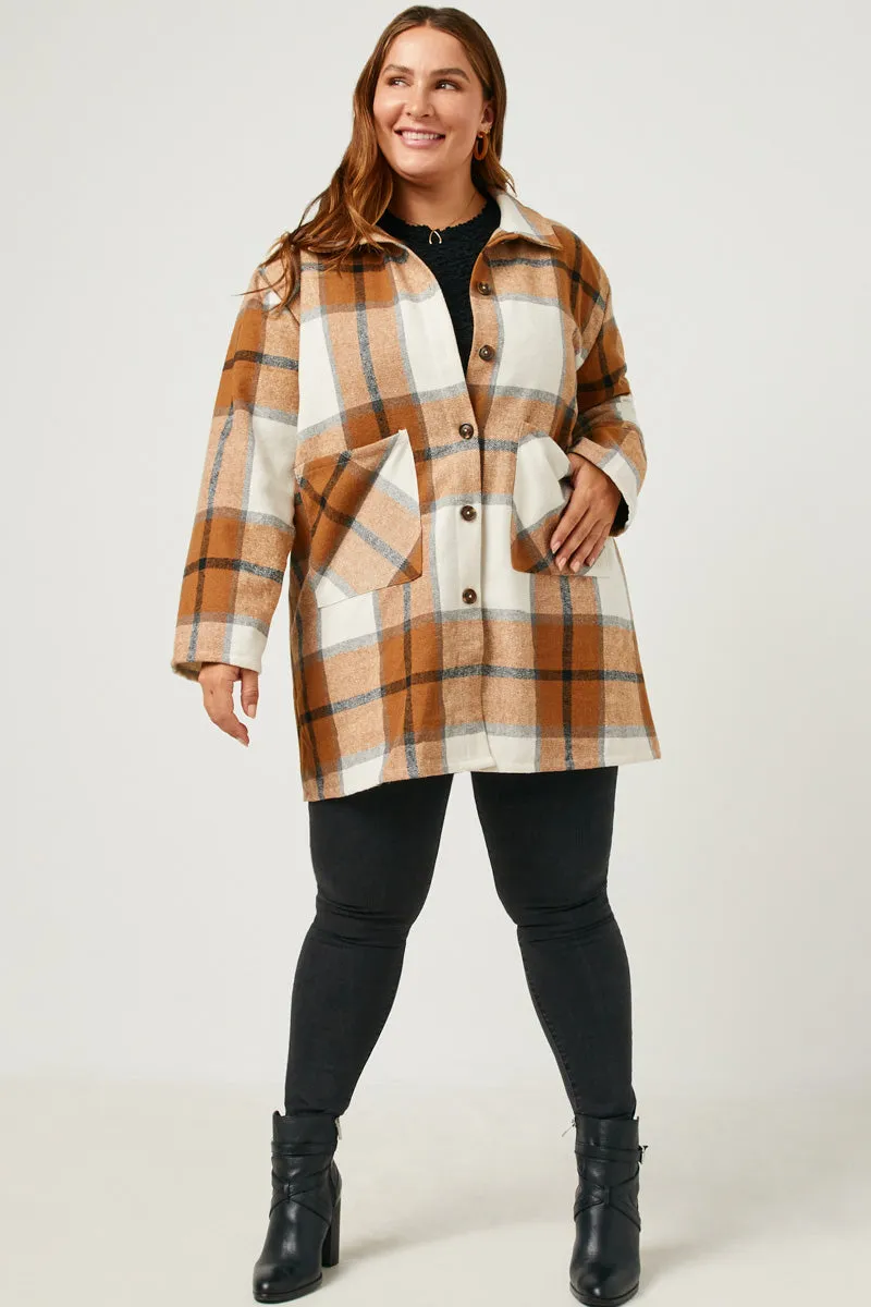 Plaid Button Up Patch Pocket Coat Double stitching Travel Commuter Layer