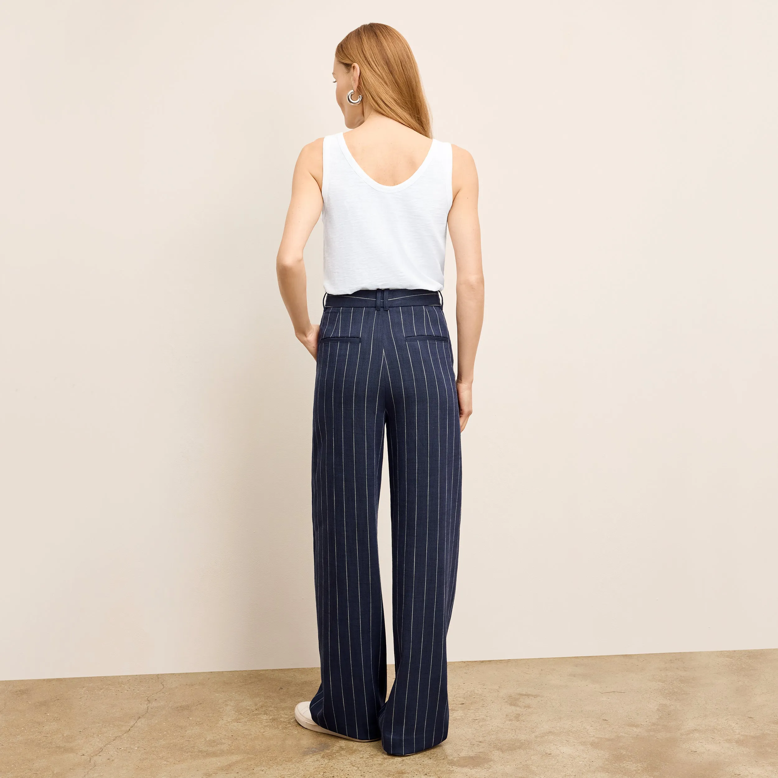 Fitz Pleated Trouser - Summer Pinstripe :: Navy/Ivory Flexible Cuffs Outdoor Wear