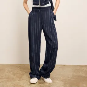 Fitz Pleated Trouser - Summer Pinstripe :: Navy/Ivory RecycledPolyester