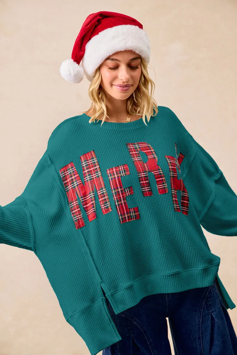 FlexibleMobility IT3426G-20 | CHRISTMAS PLAID MERRY LETTERING SWEATSHIRT