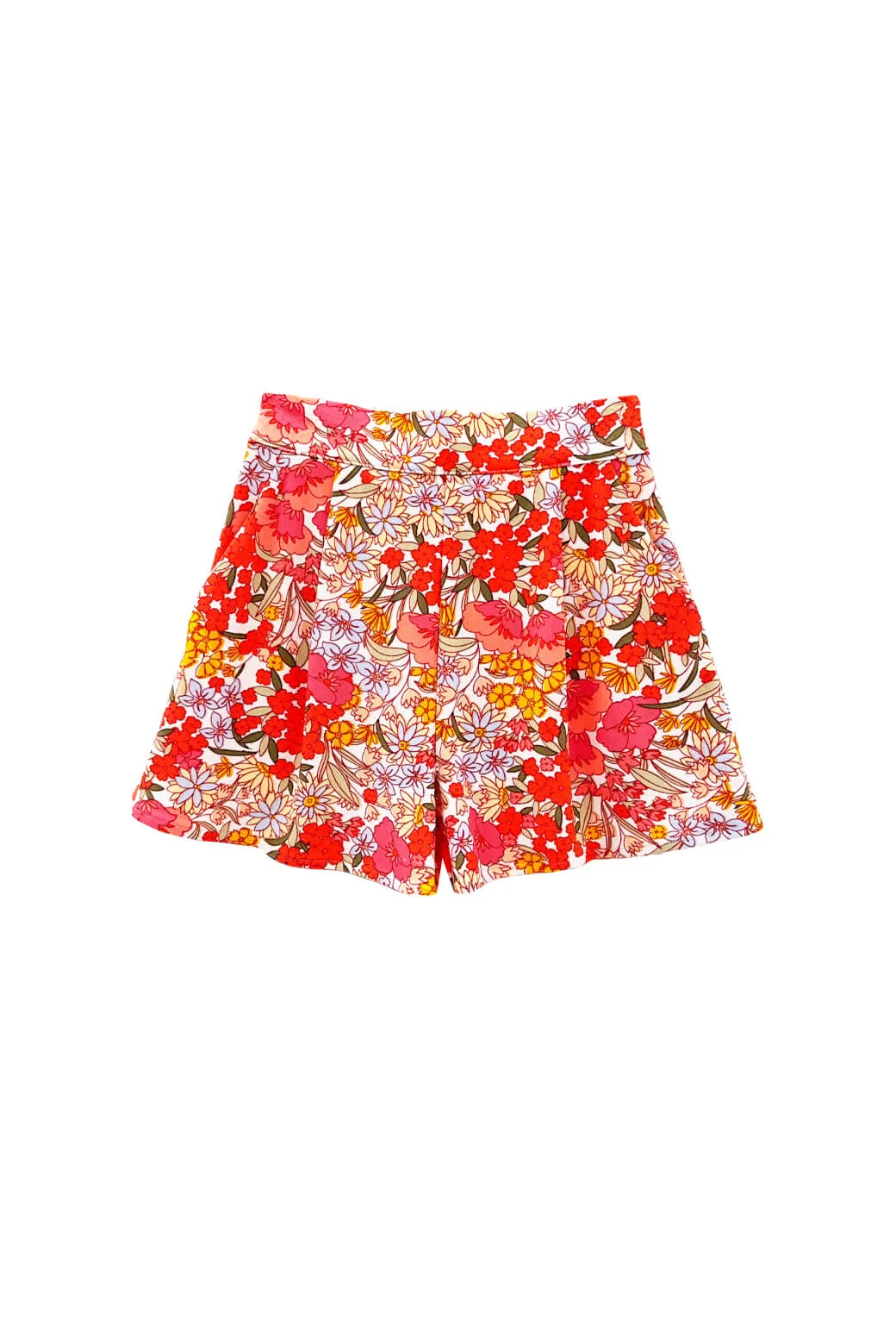 Multi Panel Design RubberizedGrip Flat Front Everyday Shorts - 60's Floral